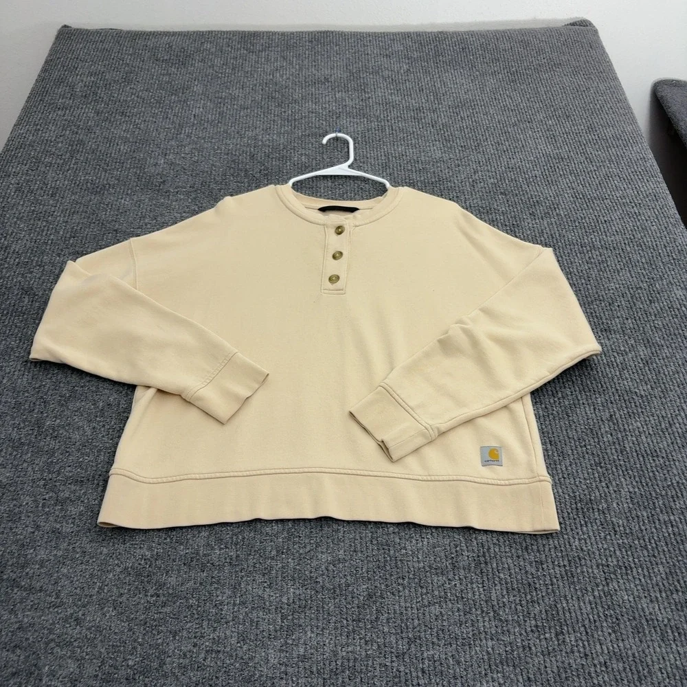 Carhartt Sweatshirt Womens L Yellow Cotton Henley Loose Fit Gorpcore Casual